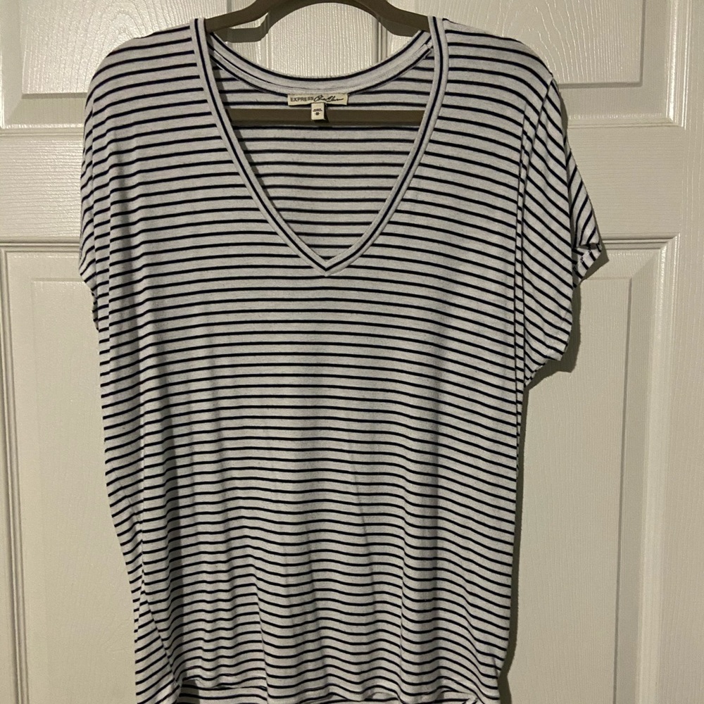 Express One Eleven Stripped V-Neck